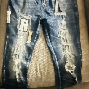 AMIRI Blue Dress Pants with Distressed Detailing